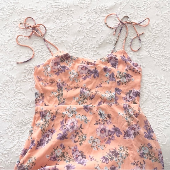 NWOT Lulu’s Started With a Kiss Orange Floral Print Tie-Strap Tiered Dress Large - Picture 2 of 7